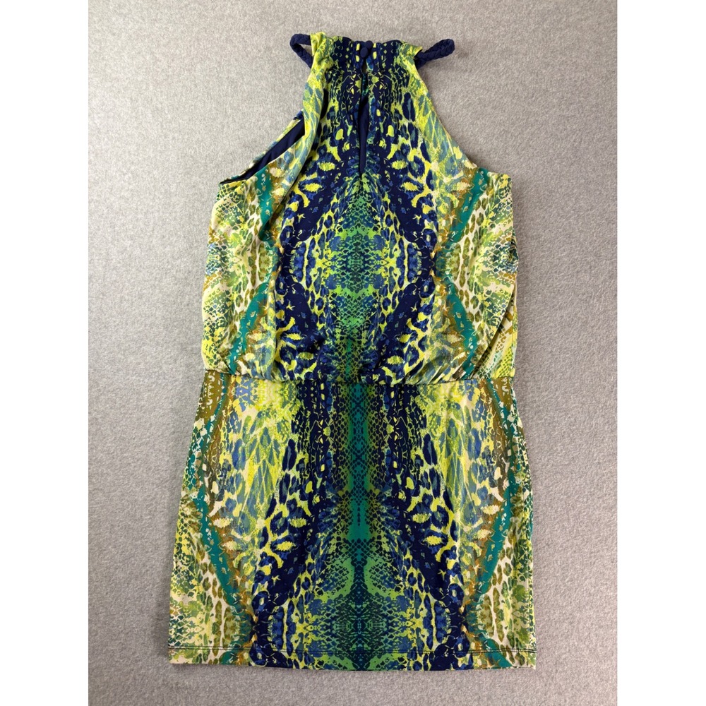B. Smart Womens Green Navy Animal Print Halter Mini Dress Size 6 J124U9854